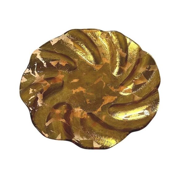 Vintage Glass Round Twisted 13" Serving Plate Gold Tone - Picture 1 of 4
